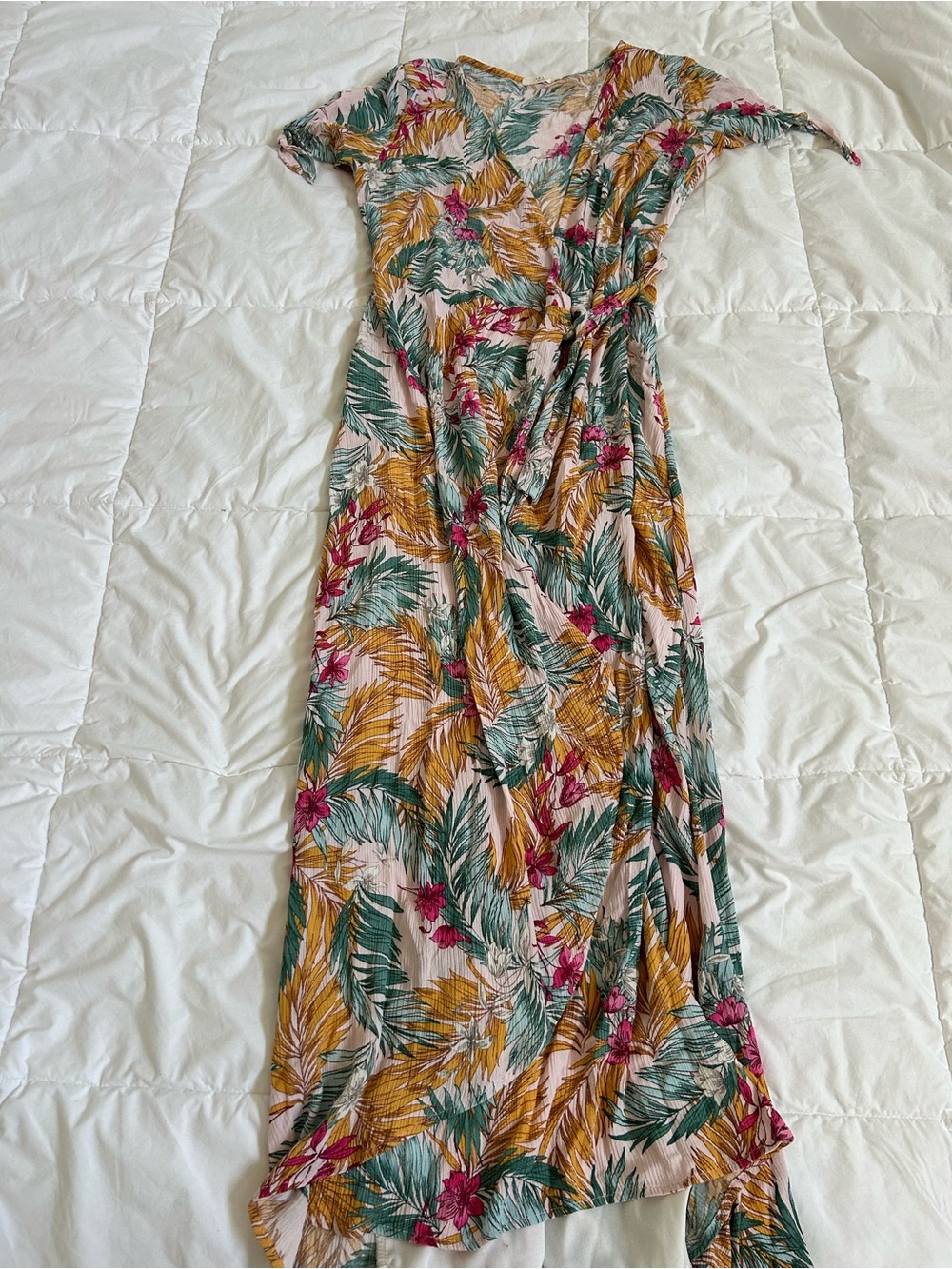 Floral Wrap Maxi Dress - Pink, Mustard & Green